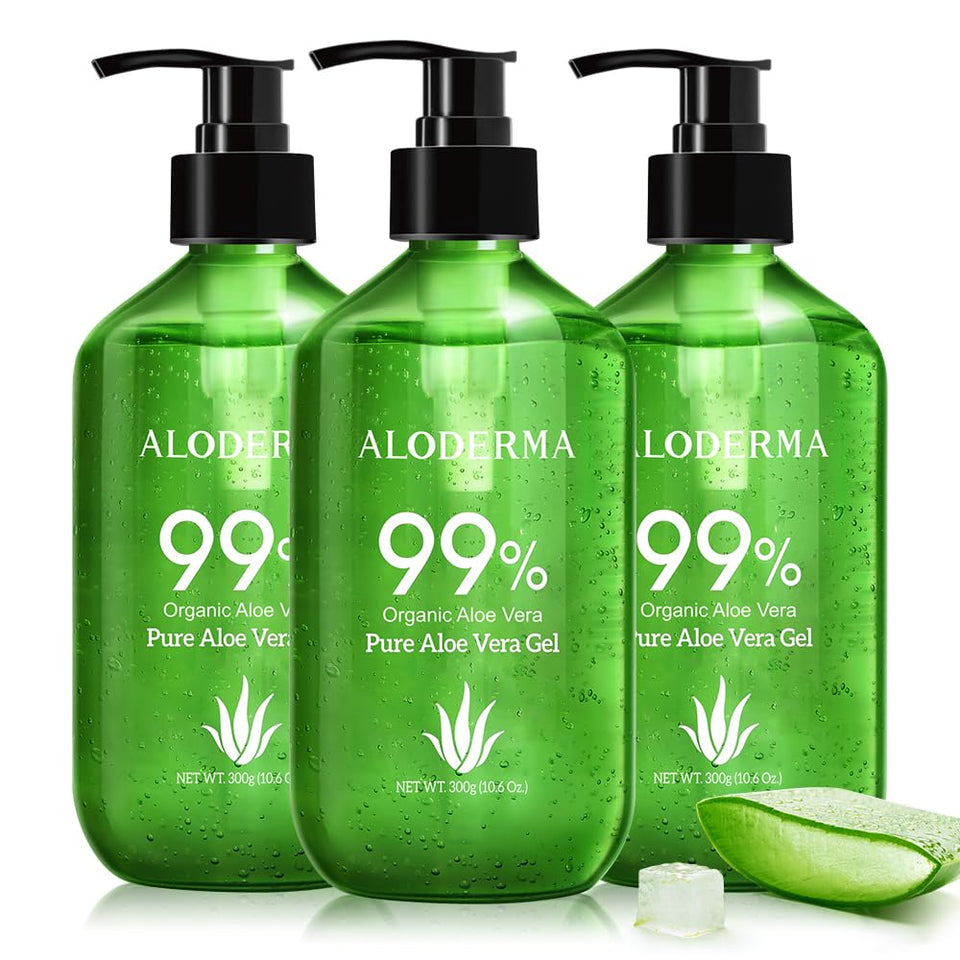 Aloderma Aloe Vera Gel bottle pump for daily face and body hydration.