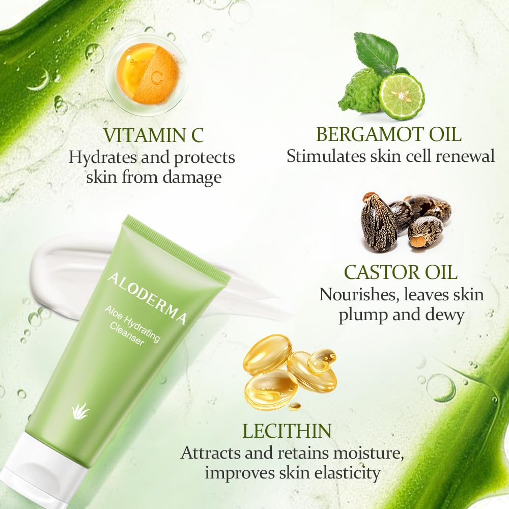 Aloderma face wash foam close-up highlights gentle lather and skin-softening action.