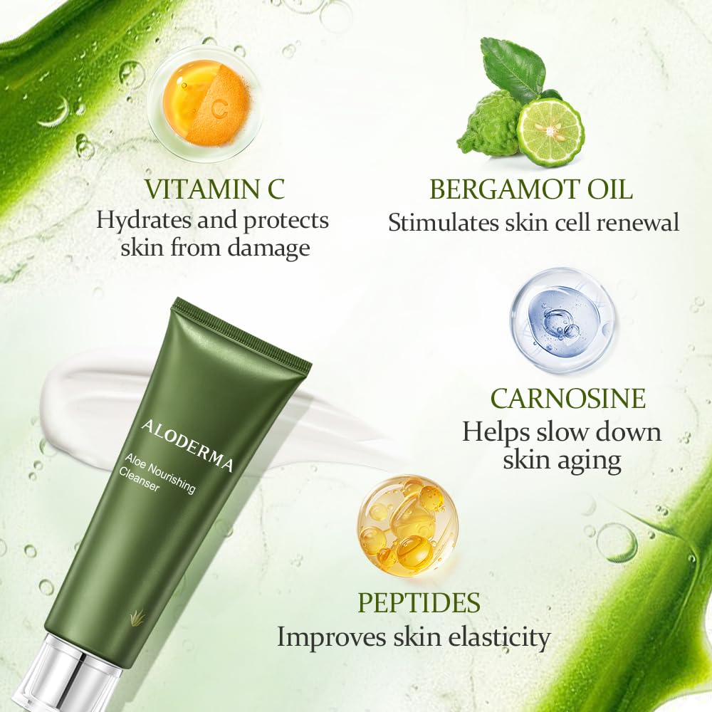 Aloderma foamy cleanser texture suggesting gentle exfoliation and hydration.