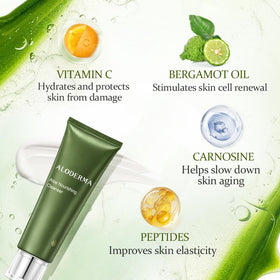 Aloderma foamy cleanser texture suggesting gentle exfoliation and hydration.