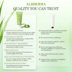 Aloderma harvest process photo illustrates farm-to-face production timeline.