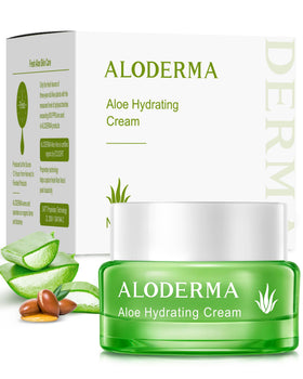 Aloderma hydrating face cream bottle displays lightweight oil-free moisturization for dry skin