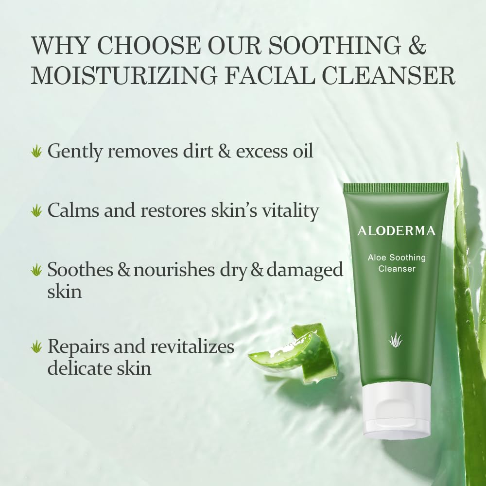 Aloderma Soothing Cleanser bottle pump closeup shows easy daily dispensing.