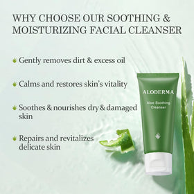 Aloderma Soothing Cleanser bottle pump closeup shows easy daily dispensing.