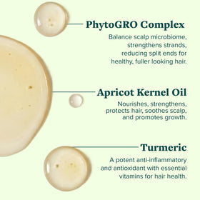 ALODIA Nourish & Grow ingredient blend bottle highlights avocado, rosemary, and oils for scalp nourishment.