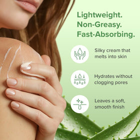 Hand applying Aloe Infusion cream demonstrates quick absorption