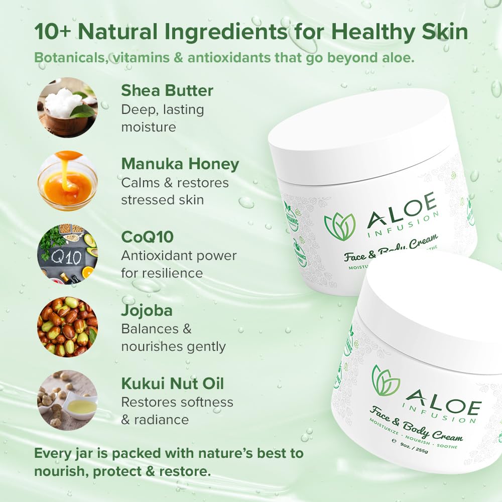Manuka honey-rich texture highlights nourishing ingredients in Aloe Infusion cream