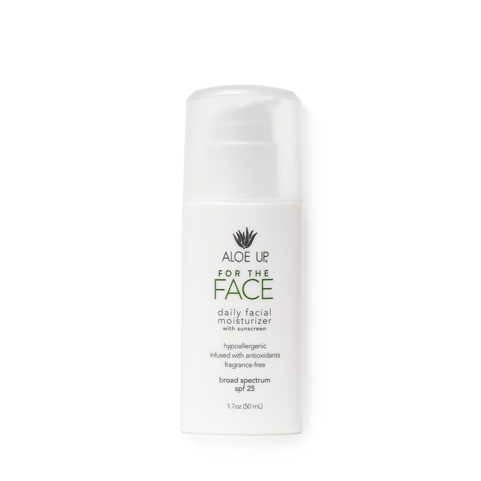 Aloe Up SPF 25 daily moisturizer bottle displayed for everyday sun protection and hydration