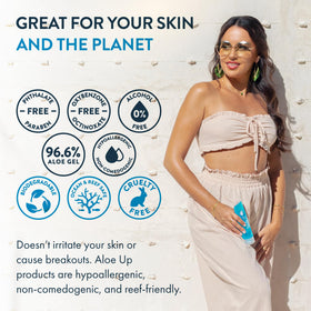 ALOE UP Reef-friendly gel ideal for beach and pool days.