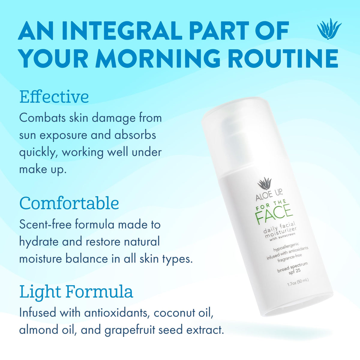 Close-up of Aloe Up lotion being gently applied for quick absorption