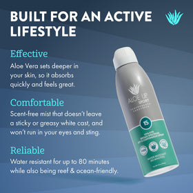 Aloe Up Sport Spray on arm demonstrates quick, even coverage.