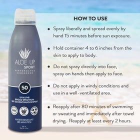 ALOE UP Sport Spray Sunscreen 6 oz bottle for on-the-go protection