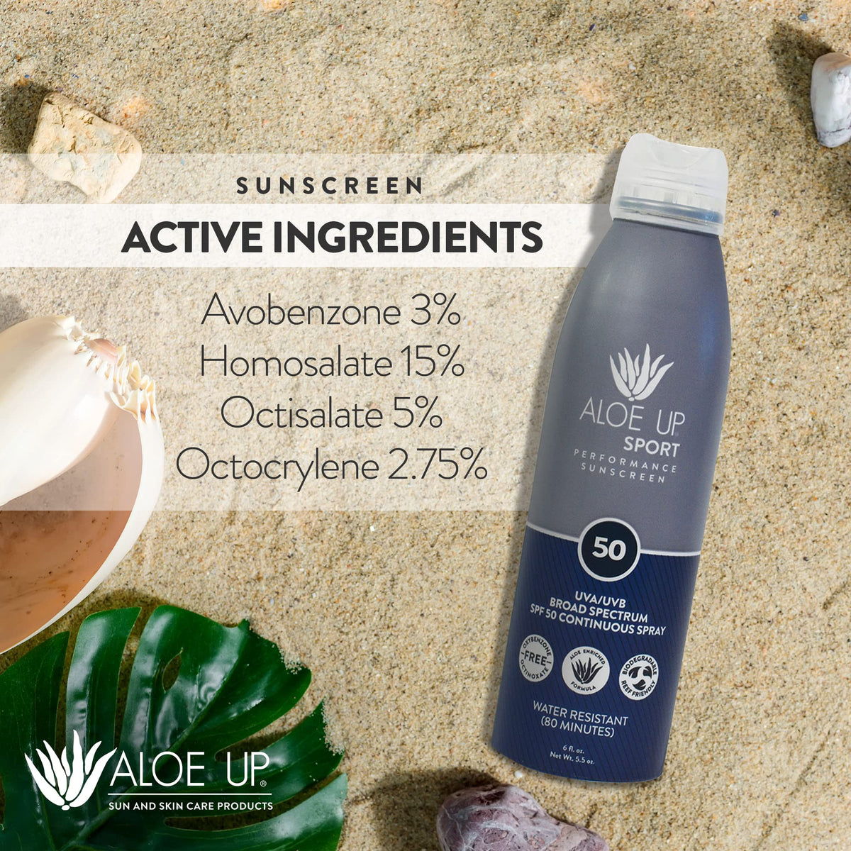 ALOE UP Sport Spray Sunscreen water resistance up to 80 minutes