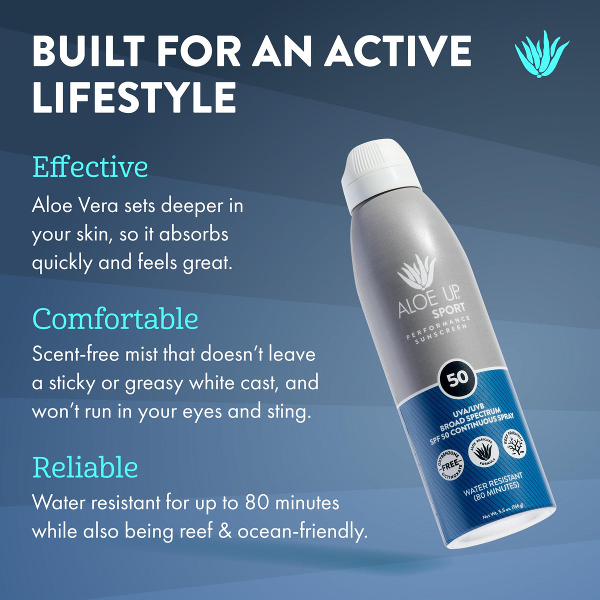 ALOE UP Sport Spray Sunscreen continuous spray for even coverage