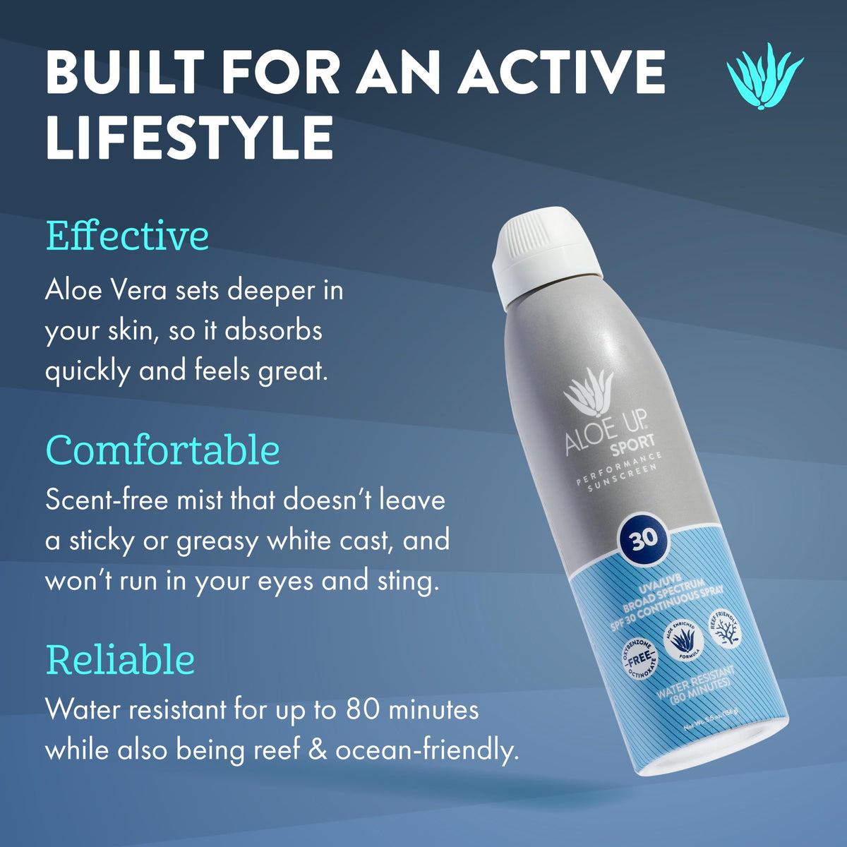 Aloe Up SPF 30 spray delivers lightweight, sheer coverage with no white cast.