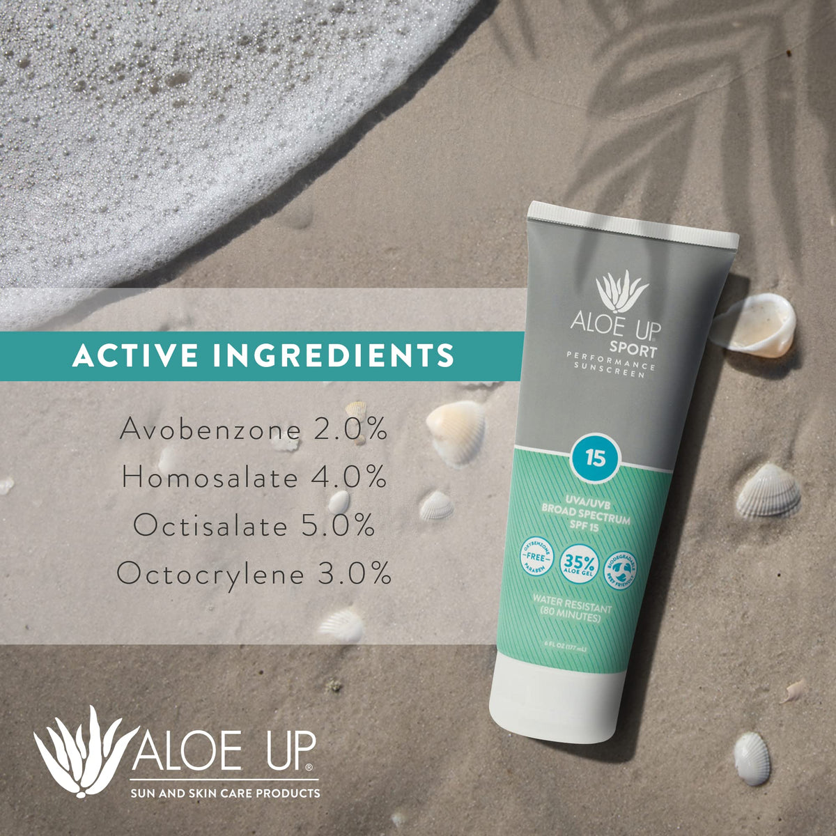 ALOE UP sport sunscreen with aloe vera gel formula enhances skin hydration