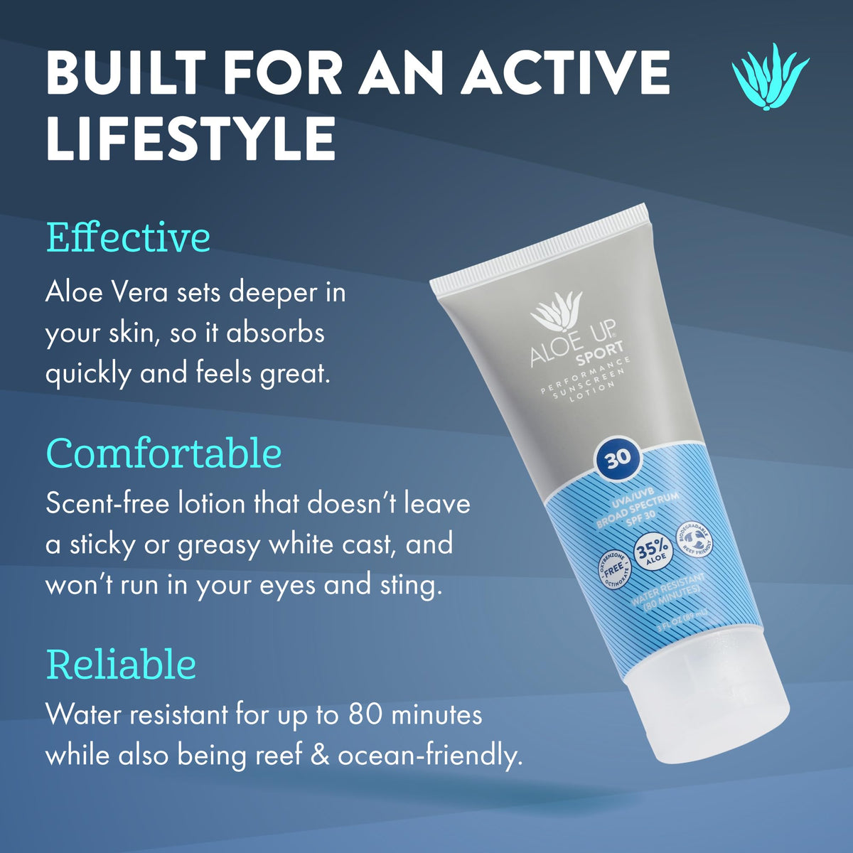 Aloe Up Sport Sunscreen bottle cap close-up highlights portable 3 oz size for on-the-go.