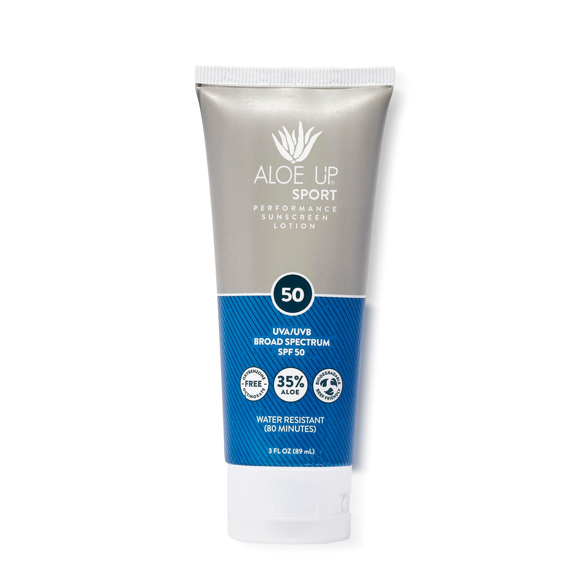 Aloe Up Sport Sunscreen bottle SPF 50 protecting skin during outdoor workouts.