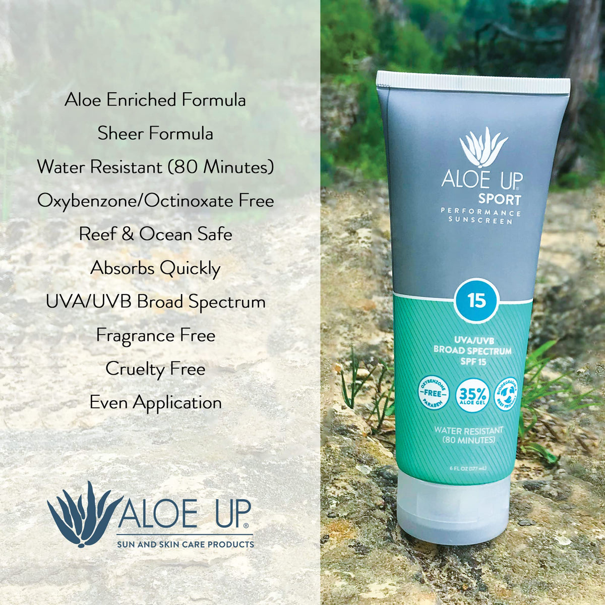 ALOE UP sport sunscreen fragrance-free formula suitable for sensitive skin