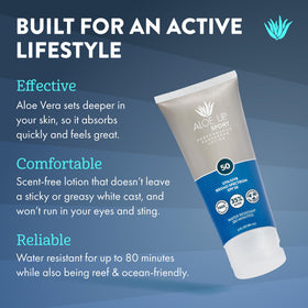 Close-up of Aloe Up gel texture with SPF 50 for quick absorption.