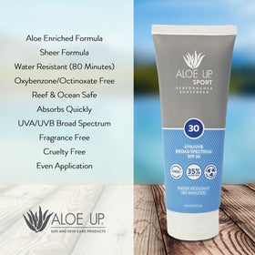 Oil-free Aloe Up formula suits all skin types for daily outdoor use.