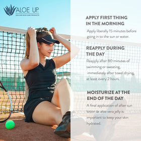 ALOE UP sport sunscreen remains water-resistant up to 80 minutes during activity