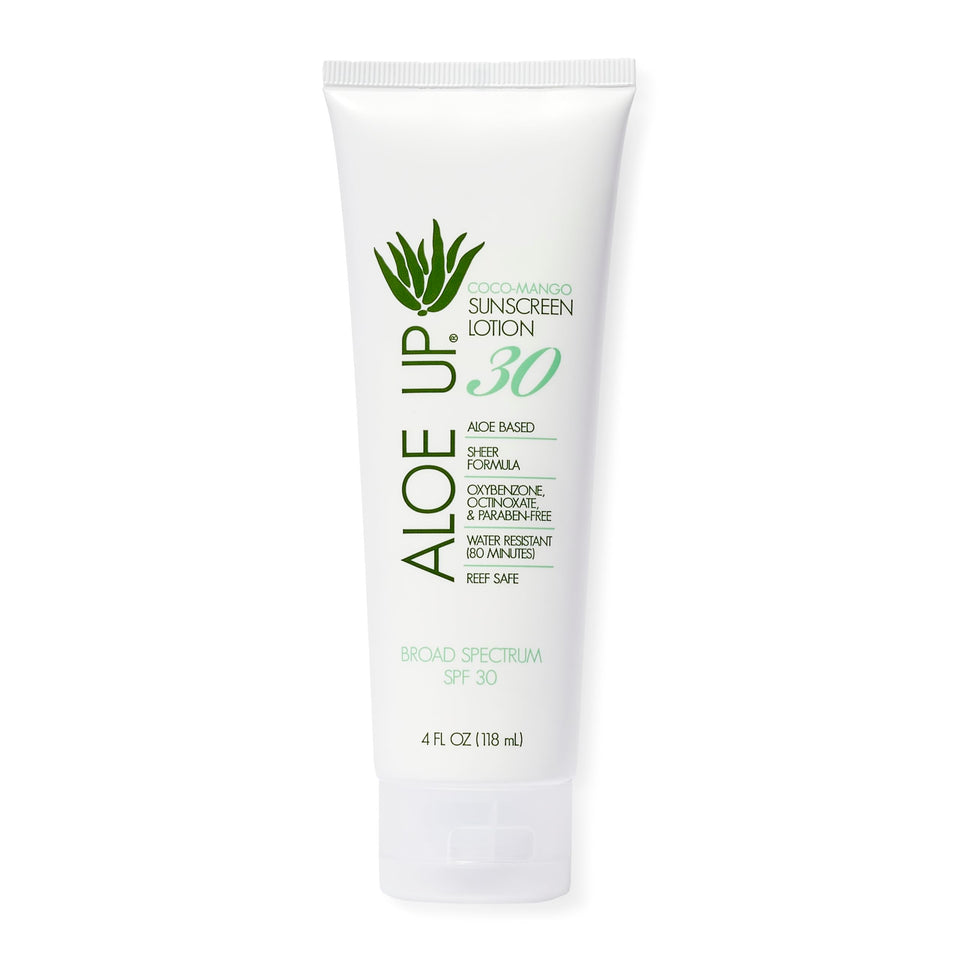 Aloe Up White Collection sunscreen spray application for even coverage and UV protection