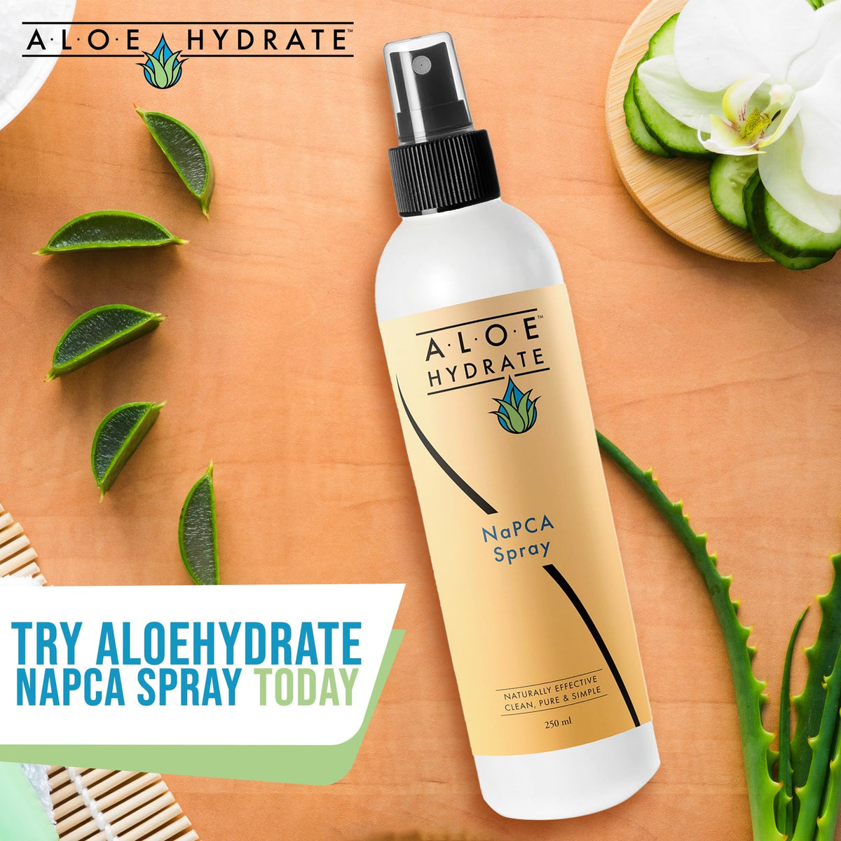 AloeHydrate NaPCA Mist bathroom scene showcasing bedside routine.