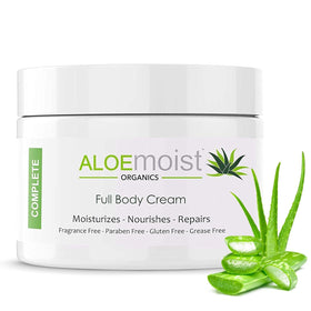 Aloemoist organic Aloe Vera Face Cream bottle shows rich hydration for dry skin.
