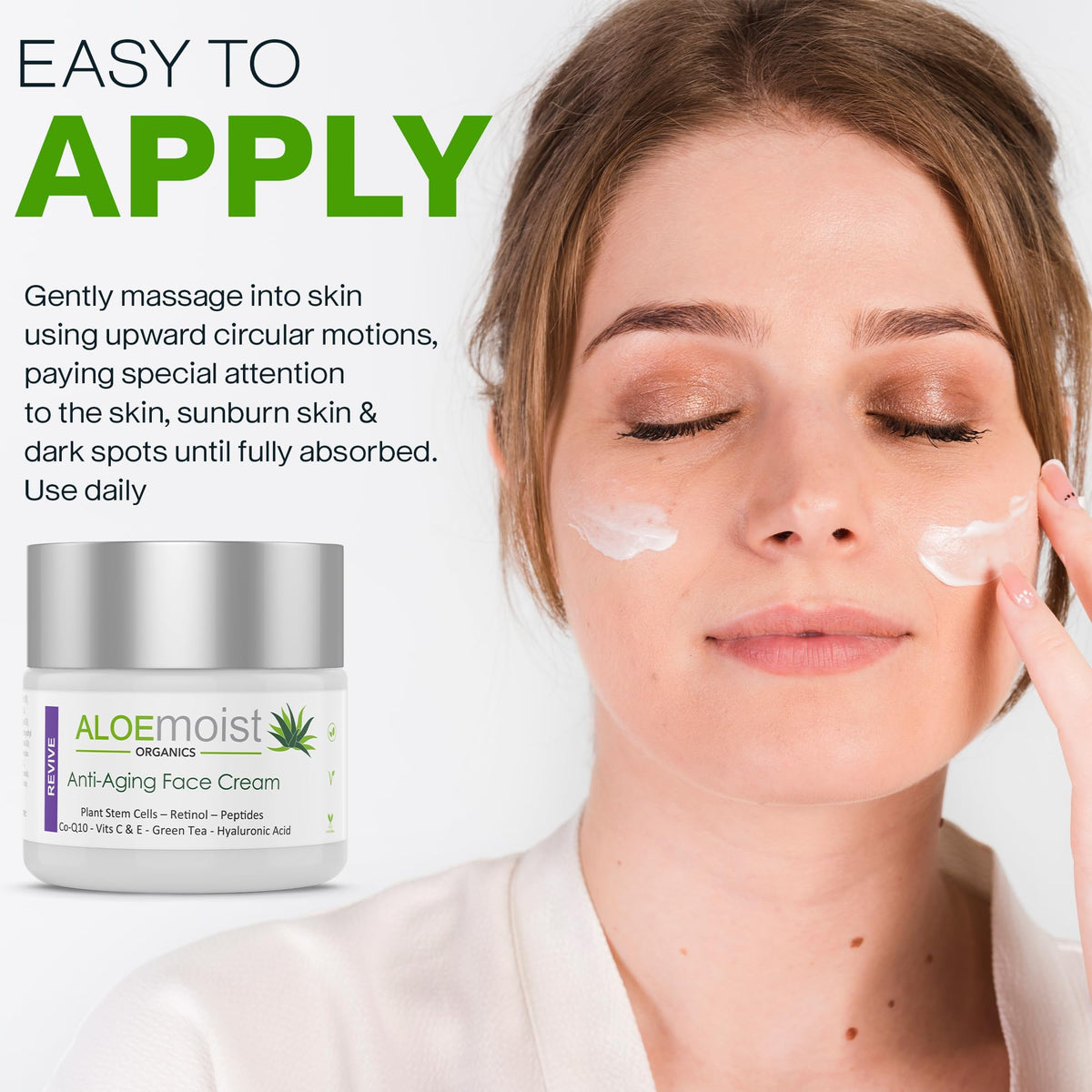 AloeMoist Revive day-night cream on a stand, versatile all-day moisturizer.