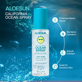 ALOESUN Ocean Spray mineral-rich water image promotes refreshed skin and hair texture.