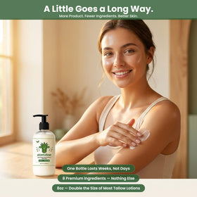 AloeTallow ingredients close-up highlights grass-fed tallow and extracts.