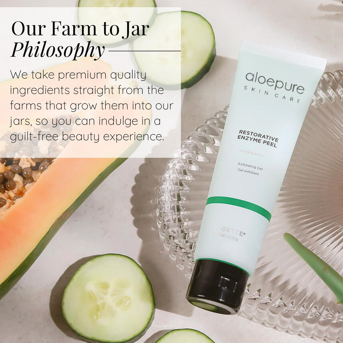 Aloette farm-to-jar philosophy graphic emphasizing fresh ingredients.