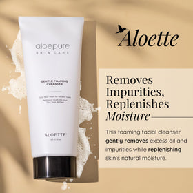 Aloette Gentle Foaming Cleanser pump close-up showing easy application