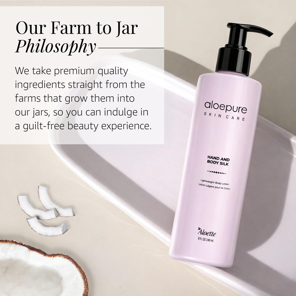 Aloette Hand and Body Silk Lotion floral scent enhances daily skin routines.