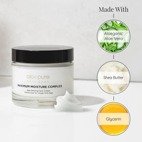 Aloette Maximum Moisture Anti-Aging Face Cream being dispensed for smooth application.