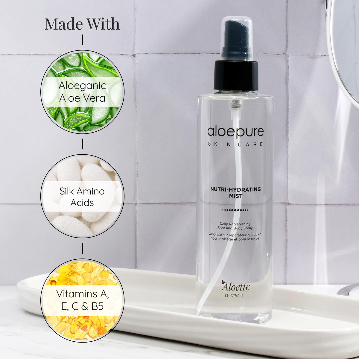 Close-up of Aloe Vera formula in Aloette mist