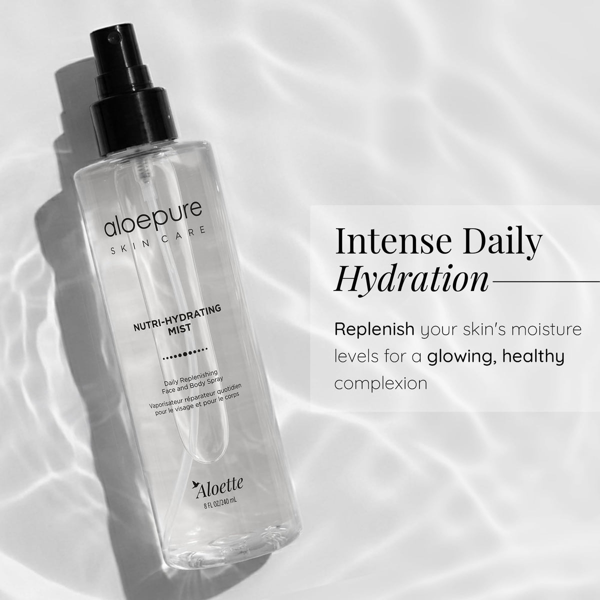 Aloette Nutri-Hydrating Mist being spritzed for instant refresh
