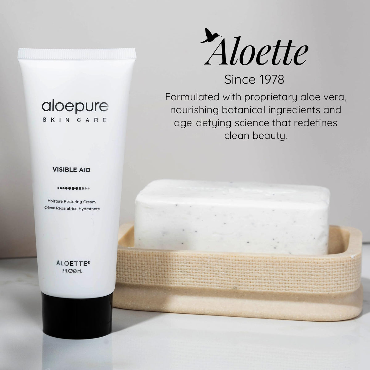 Skin hydration shot with Aloette Visible Aid on dry areas.