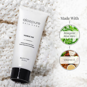 Cream texture on fingertip, Aloette Visible Aid calms irritation.