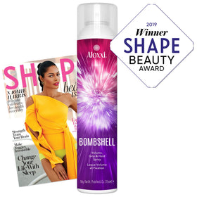 ALOXXI Bombshell texture spray bottle close-up showing flexible hold