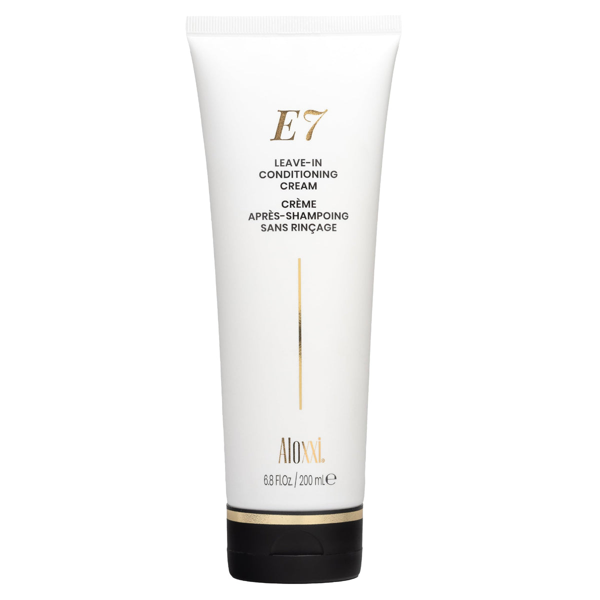 ALOXXI E7 leave-in conditioning cream bottle delivering hydration and frizz control.