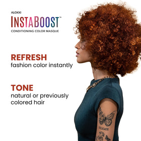 ALOXXI InstaBoost Copper Cabana on wet hair enhances tone while prepping for lasting shine