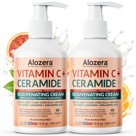 Alozera Vitamin C Ceramide Moisturizer bottle pour delivers deep hydration for dry, sensitive skin.