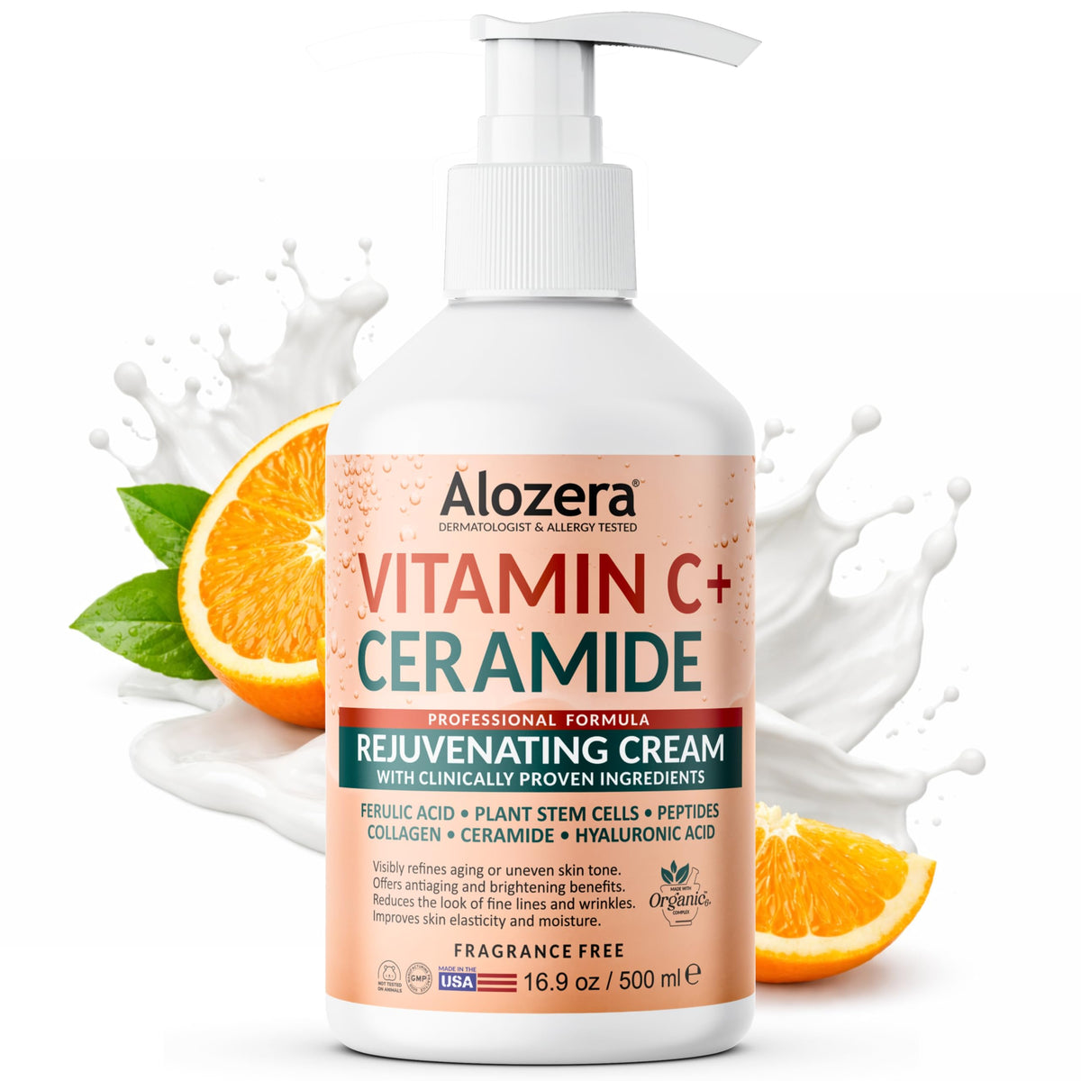 Alozera Vitamin C Ceramide Moisturizer bottle with pump for easy, lightweight hydration.