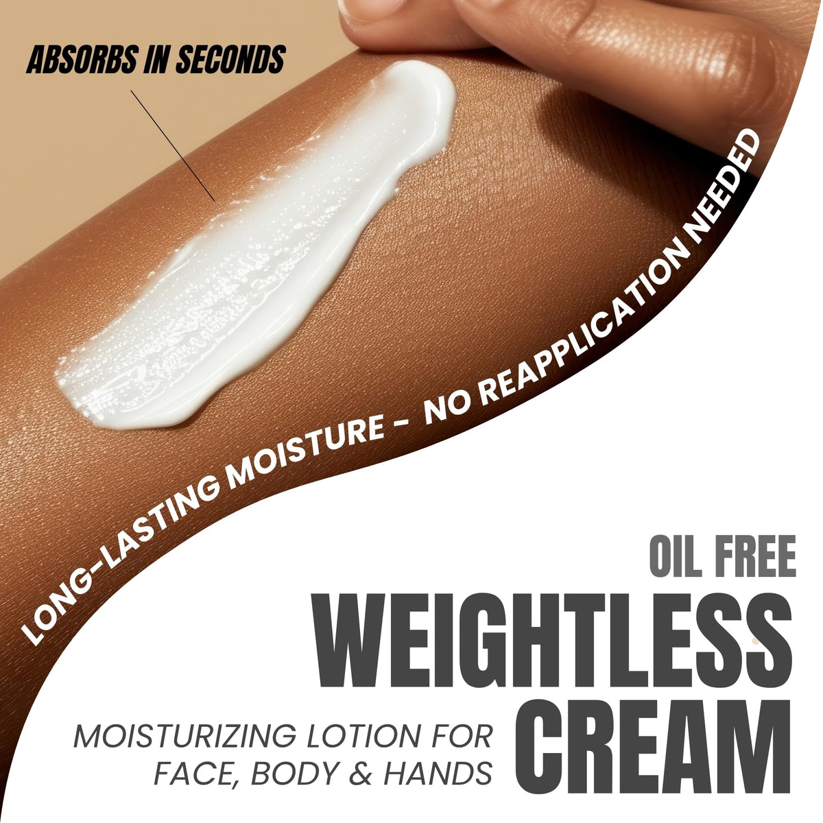 Alozera moisturizer on face and hands demonstrates quick absorption and comfort.