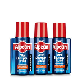 Alpecin After Shampoo caffeine liquid bottle with pump supports a fuller-looking head of hair