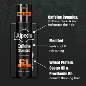 Alpecin Caffeine Shampoo C1 Black Edition lather demonstrates cleansing and scalp energizing action