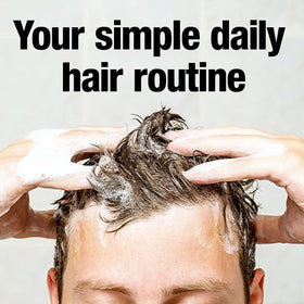 Alpecin Caffeine Shampoo C1 bottle with towel, helps hair look refreshed.