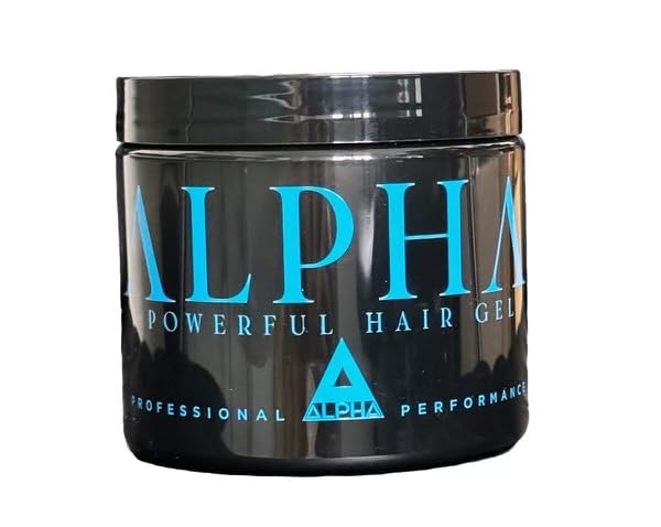 ALPHA Gel blue bottle front view offering strong hold for men's styling